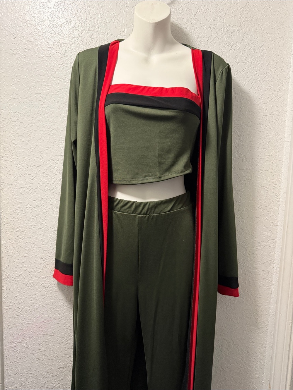 Fashion Nova Olive Green Lounge Set with Red & Black Trim